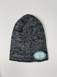 Black/Charcoal/Grey Marled Beanie with Mint Patch